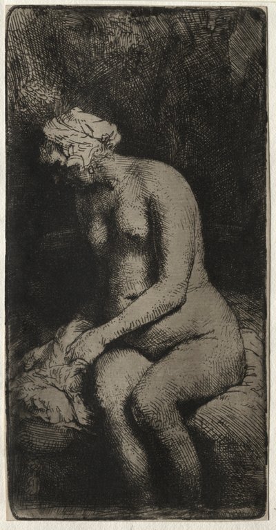 Kvinde bader sine fødder i en bæk, 1658. af Rembrandt van Rijn