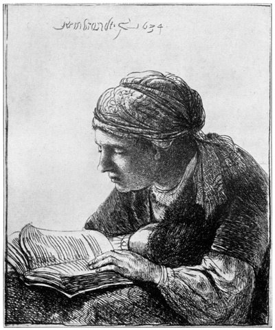 Kvinde læser, 1634, 1912. af Rembrandt van Rijn