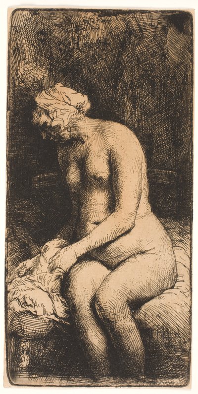 Kvinde bader sine fødder ved en bæk af Rembrandt van Rijn