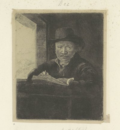 Selvportræt, tegning ved et vindue Recueil de quatre-vingt-cinq estampes originales (serietitel) af Rembrandt van Rijn