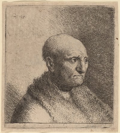 Skaldet mand i en pelskappe af Rembrandt van Rijn and Studio of Rembrandt