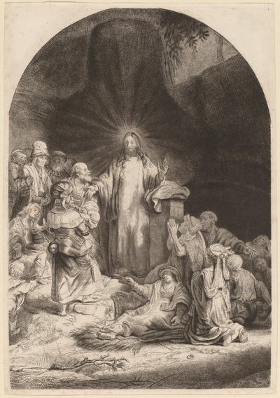 Kristus prædiker og helbreder (fragment fra de hundrede gylden print) af Rembrandt van Rijn and William Baillie