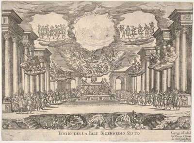 Sjette mellemspil: fredens tempel Intermedio sesto: tempio della pace, fra serien S..., 1608. af Remigio Cantagallina