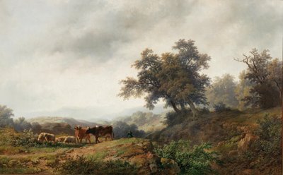 Åbent landskab med køer og hyrde af Remigius Adrianus Haanen