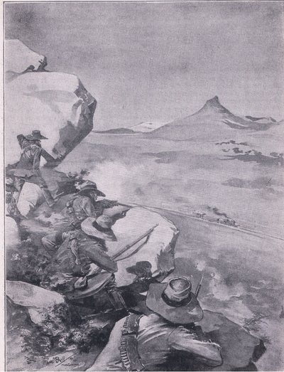 Boere skyder på General Frenchs tog (litho) af René Bull