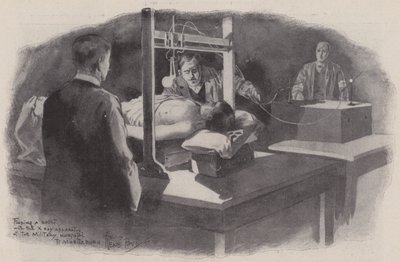 At finde en kugle med røntgenapparatet på Militærhospitalet, Pietermaritzburg, Natal, Sydafrika, Boer War af René Bull