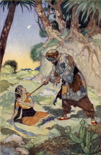 Han begyndte at slå hende så slemt, at hun råbte om hjælp (farve litho) af René Bull