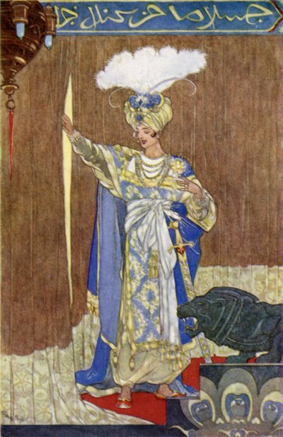 Kaliffen nyder sin vittighed (farve litho) af René Bull