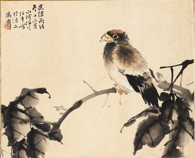 Fugl på en gren, 1886 af Ren Yi