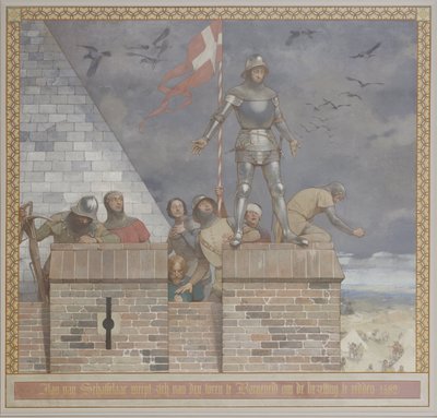 Maleri af Georg Sturm billedet af Jan van Schaffelaar kaster sig fra tårnet i Barneveld for at redde besættelsen, på sydvæggen i Voorhal af René den Engelsman
