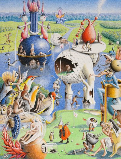 BOSCH-Golf, 2016, farveblyantstegning på papir af Rene Boin