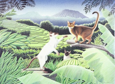 Bali, 2002, farveblyantstegning på papir af Rene Boin