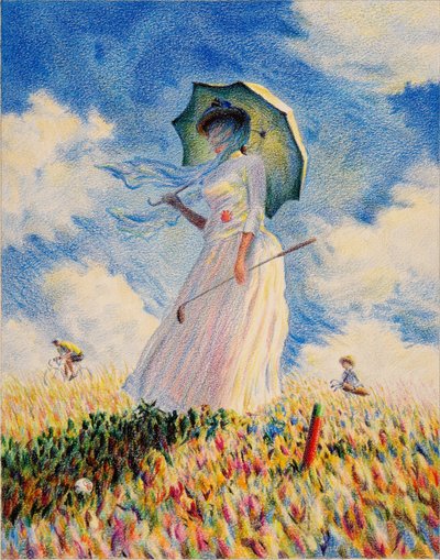 MONET-Golf, 2019, farveblyantstegning på papir af Rene Boin