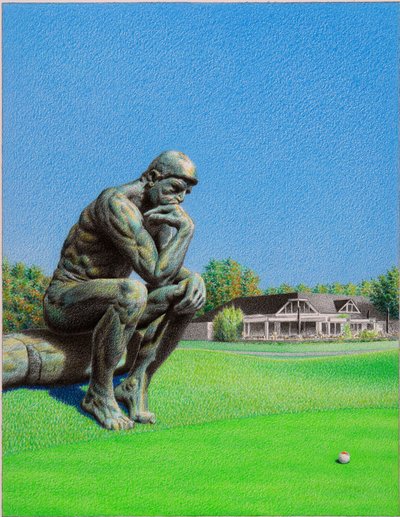 RODIN-Golf, 2022, farveblyantstegning på papir af Rene Boin