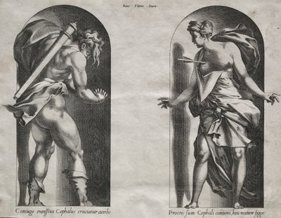 Cephalus og Procris i to nicher, 1538-1540. af Rene Boyvin