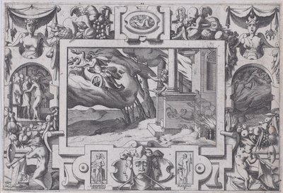 Medea flygter fra Jason Det korthåndede sværd Jason forfølger hende, men kan ikke leve..., 1563. af Rene Boyvin