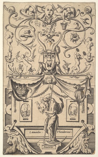 Panel med figur af Saturn, plade 1, ca. 1550-65. af Rene Boyvin