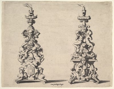 To lysestagedesigns, ca. 1550-60. af Rene Boyvin