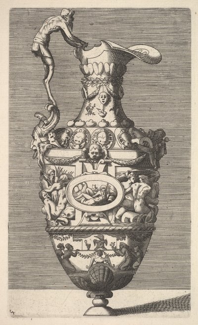 Vase med en flodgud i en oval medaljon, 1600-tallet. af Rene Boyvin