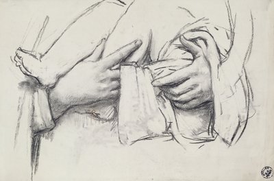 Studie af hånden til Vor Frue af Morienval i Oise, Frankrig (kul på papir) af René François Xavier Prinet