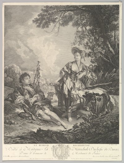 Le Berger Recompensé The Rewarded Shepherd, 1700-tallet. af Rene Gaillard
