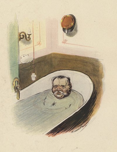 Mand i et badekar (farve litho) af Rene George Hermann Paul