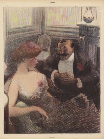 Winter: the Flirt (farve litho) af Rene George Hermann Paul