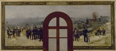 Skitse til præfektens kontor på rådhuset i Paris: Afgang af ballonen "Armand Barbès", instruktion af nationalgarden af Rene Joseph Gilbert