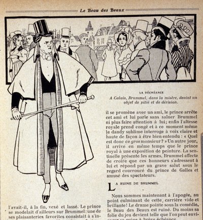 Repræsentation af George Bryan Brummel (1778 - 1840), Kongen af Dandies, som er i eksil i Calais. Illustration af René Vincent. 19. århundrede af Rene Vincent