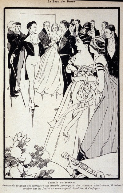 Repræsentation af George Bryan Brummel kendt som Beau Brummel (1778 - 1840), kongen af dandyerne. Illustration af René Vincent. 19. århundrede af Rene Vincent
