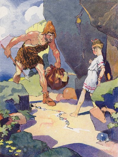 En lille pige fra bronzealderen (farve litho) af Rene Vincent