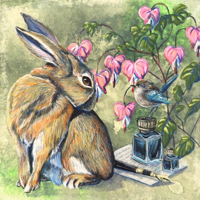 Den finurlige kanin og fuglen af Renee Machan Cottagecore Artist