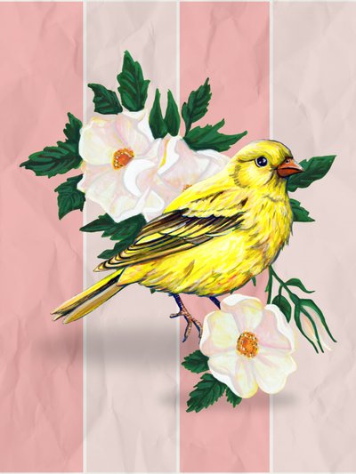 Yellow Bird-vilde roser af Renee Machan Cottagecore Artist