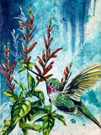 quot;Hoverquot; – kolibri og ananassalvie af Renee Machan af Renee Machan Cottagecore Artist