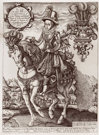 Charles I som prins af Wales til hest, fra "The Book of Kings", 1618 af Renold Elstrack