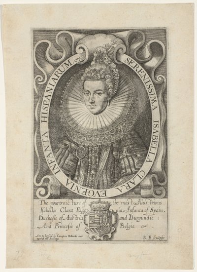 Portret af Isabella Clara Eugenia Mest fredfyldte Isabella Clara Eugenia Infanta fra Spanien (titel på objekt) af Renold Elstrack