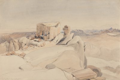 The Summit of Mount Sinai eller Jebel Musa, 1840 (wc, grafit og kropsfarve på beige vævet papir) af Rev. Edward Thomas Daniell