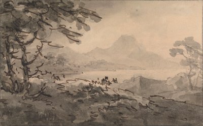 En sø med bjerge, der rejser sig hinsides af Rev. William Gilpin