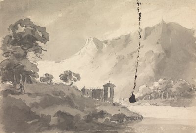 Landskab med slot, flod og bjerg af Rev. William Gilpin