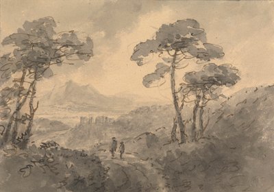 Bjerglandskab med to figurer på en snoet vej af Rev. William Gilpin