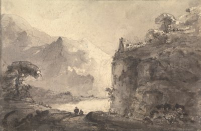 Klippelandskab med to figurer på en sti i midten af Rev. William Gilpin