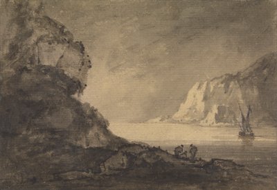 Forsendelsesscene med tre figurer på land af Rev. William Gilpin