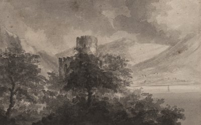 Wooded Lakeland Castle: capriccio, 1804 (pensel og monokrome vaske på papir) af Rev. William Gilpin