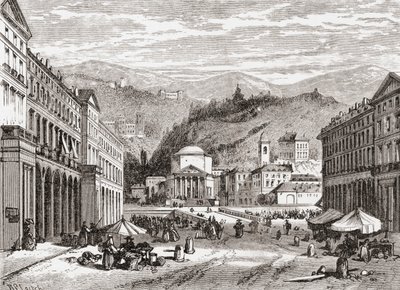 En gade i Torino, Italien, i slutningen af det 19. århundrede. Fra Italian Pictures af Rev. Samuel Manning, udgivet ca. 1890. af Reverend Samuel Manning