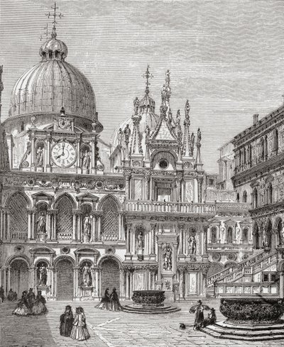 Dogepaladsets gårdhave, Venedig, Italien i slutningen af det 19. århundrede. Fra Italian Pictures af Rev. Samuel Manning, udgivet ca. 1890. af Reverend Samuel Manning