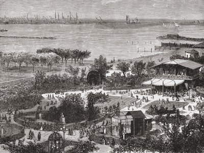 Offentlige haver og havneområdet i Livorno, også kendt som Leghorn, Toscana, Italien i slutningen af det 19. århundrede. Fra Italian Pictures af Rev. Samuel Manning, udgivet ca. 1890. af Reverend Samuel Manning