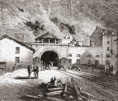 Fréjus-tunnelen, også kaldet Mont Cenis-tunnelen, de europæiske alper, set fra den italienske side i slutningen af det 19. århundrede. Fra Italian Pictures af Rev. Samuel Manning, udgivet ca. 1890. af Reverend Samuel Manning