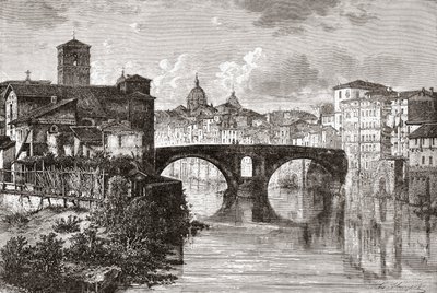 Pons Fabricius, eller Ponte dei Quattro Capi, og Tiberøen, Rom, Italien i slutningen af det 19. århundrede. Fra Italian Pictures af Rev. Samuel Manning, udgivet ca. 1890. af Reverend Samuel Manning