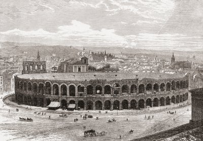 Verona Arena, Piazza Bra, Verona, Italien i slutningen af det 19. århundrede. Fra Italian Pictures af Rev. Samuel Manning, udgivet ca. 1890. af Reverend Samuel Manning