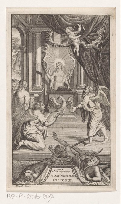 Fader Tid afslører Historie J. Huebners politiske historie (titel på objekt) Titelside for: Johann Hübner, Kortfattede spørgsmål fra politisk historie, 1722 af Reynier Blokhuysen